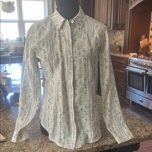 Spartina Sz XS Floral 100% Linen Button-Up Blouse GUC